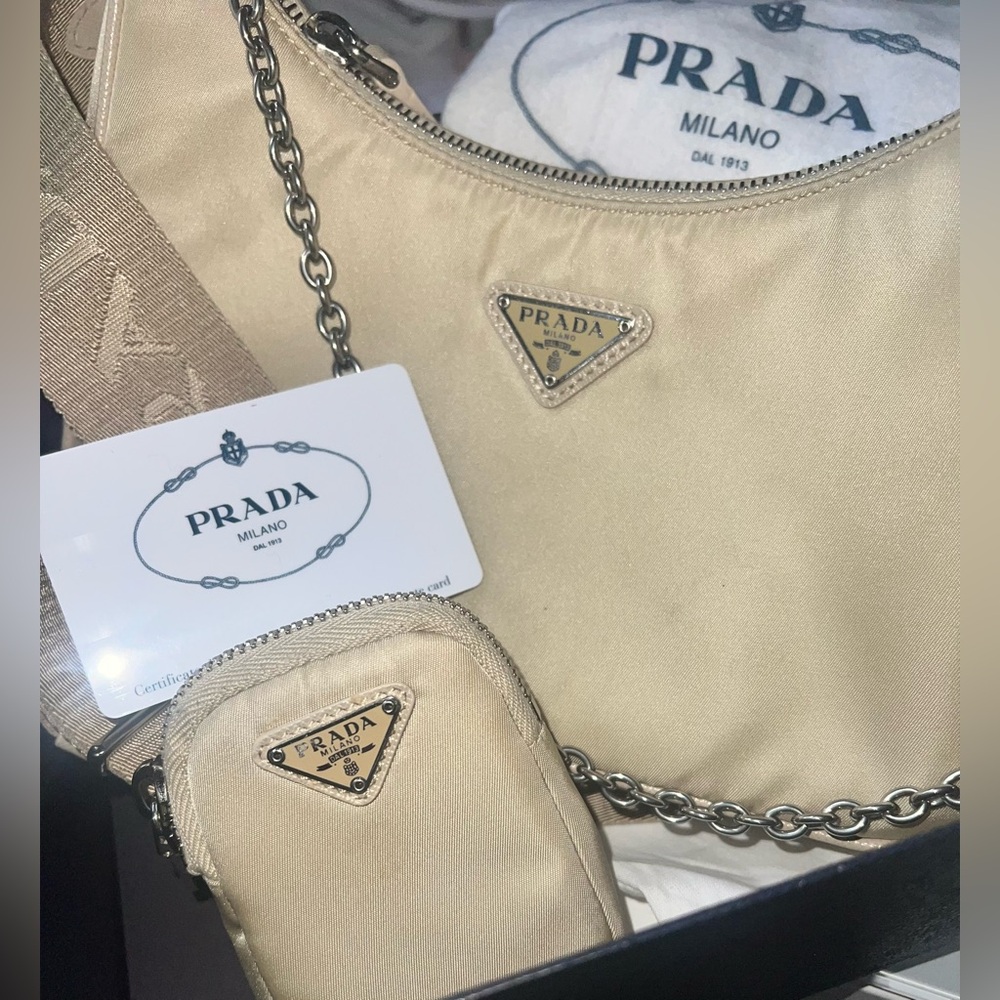 Tan Prada re-edition Nylon Bag
